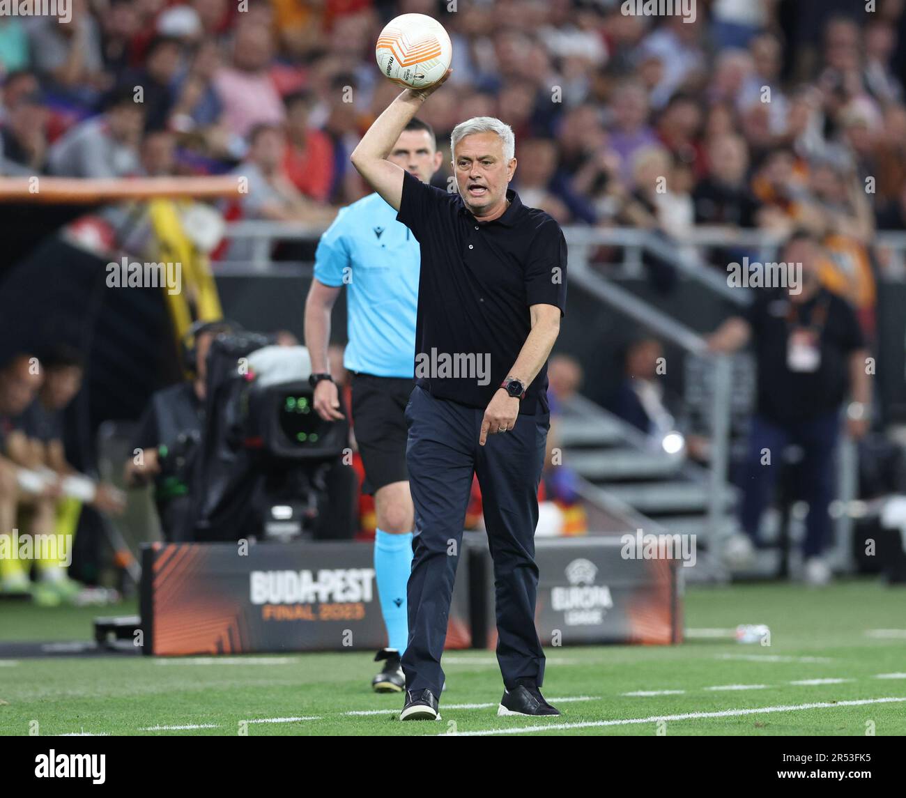 Budapest, Hungary. 31st May, 2023. Jose Mourinho Manager of AS Roma grabs the ball during the UEFA Europa League Final match at Puskas Arena, Budapest. Picture credit should read: David Klein/Sportimage Credit: Sportimage Ltd/Alamy Live News Stock Photo