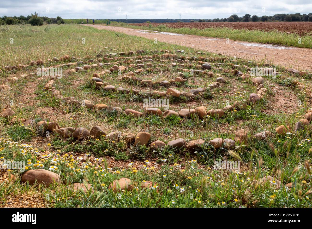 stone circle, meditative rock maze at Sand Justo de la Vega, Stock Photo