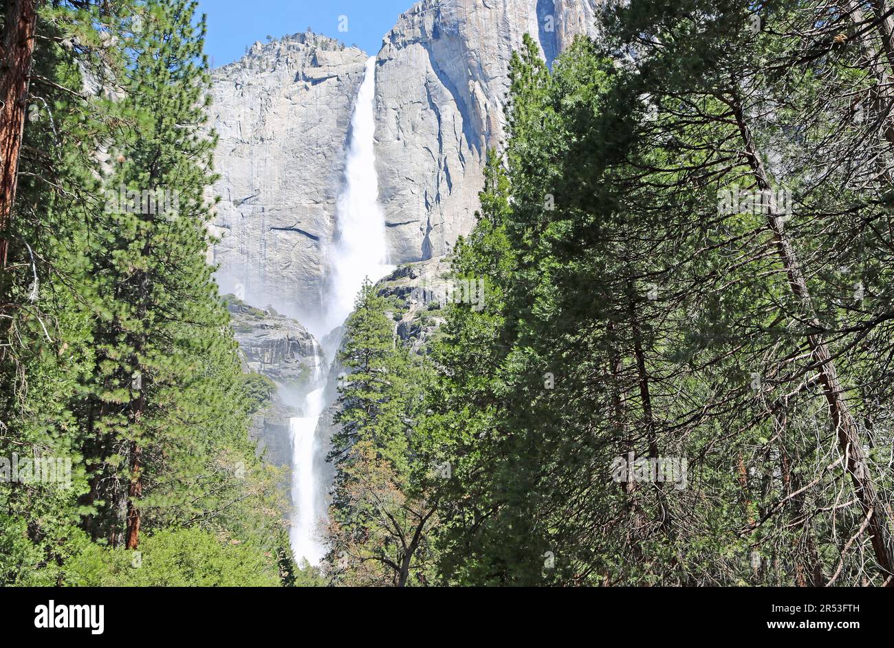 Standing under Yosemite Falls - Yosemite NP, California Stock Photo