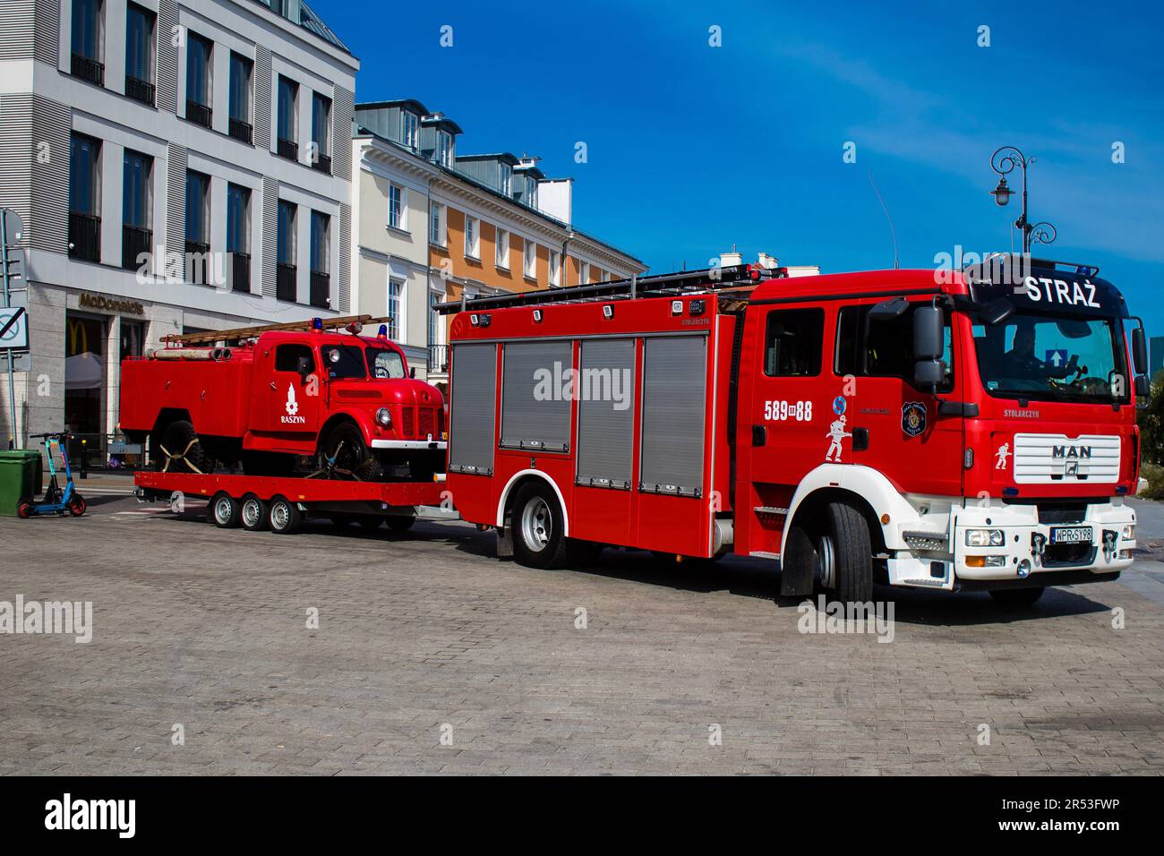 Warsaw, Poland May 28, 2023 Fire engine driving in the