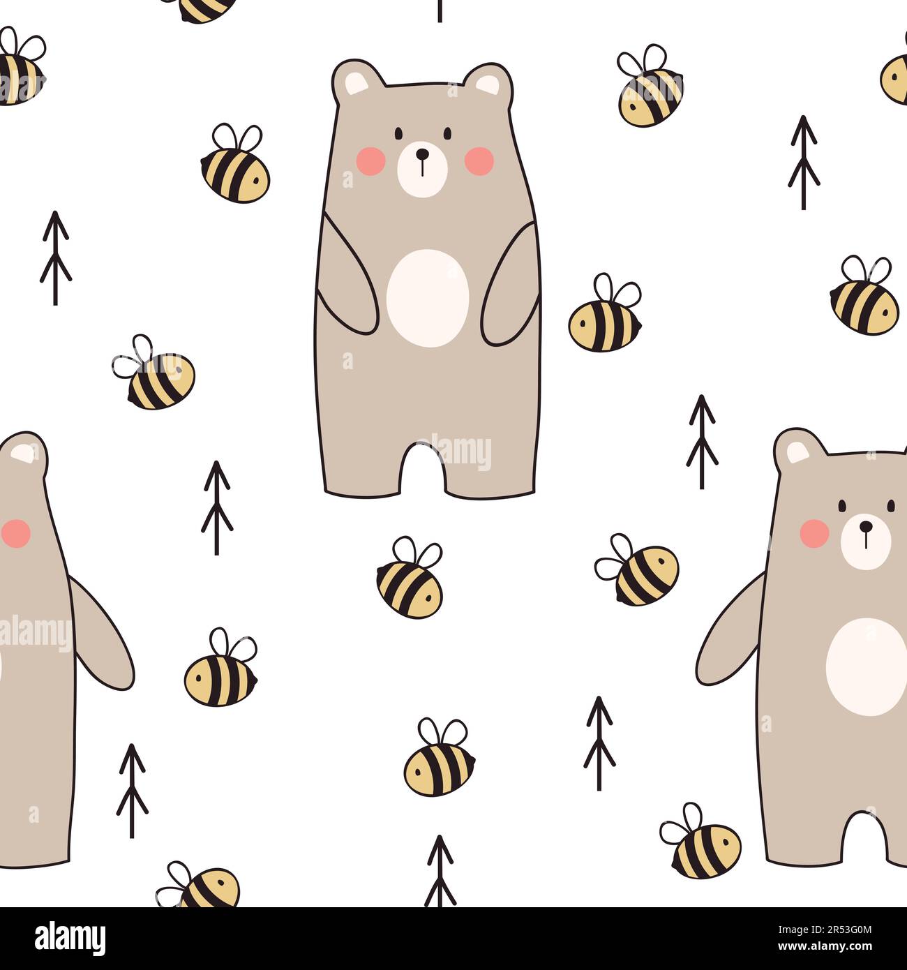 Cute bear. Seamless pattern with bear and bee. Seamless texture for ...