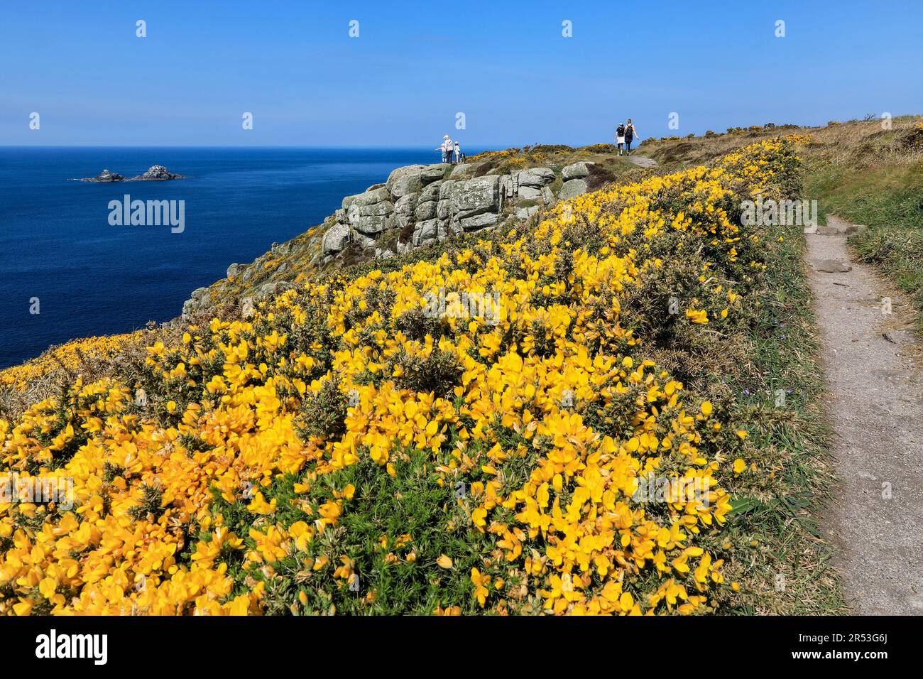 The South west Coast path near The Brisons and Cape Cornwall St Just Cornwall West Country England UK Stock Photo