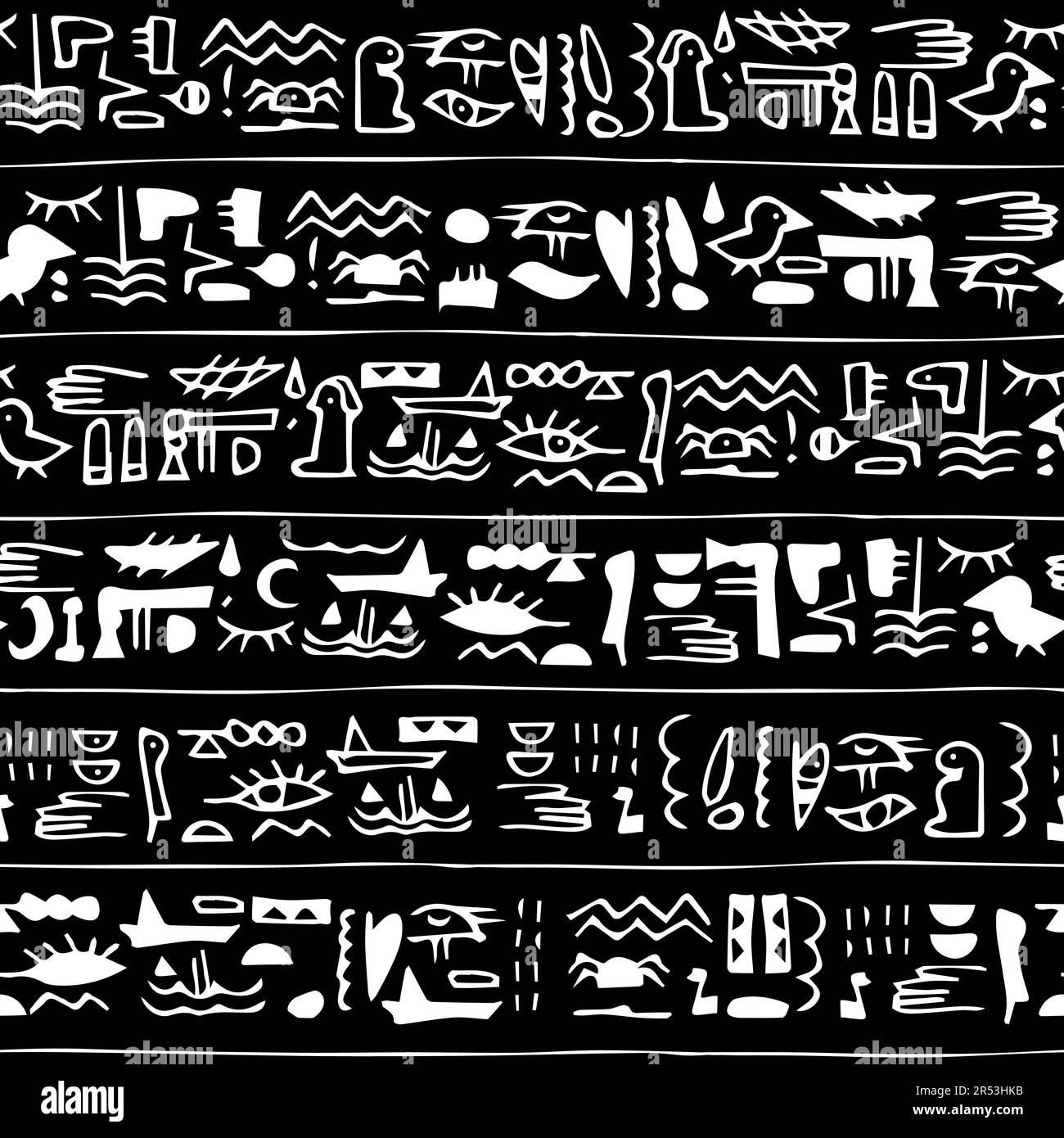 Egyptian hieroglyphs seamless pattern border. Vector illustration can