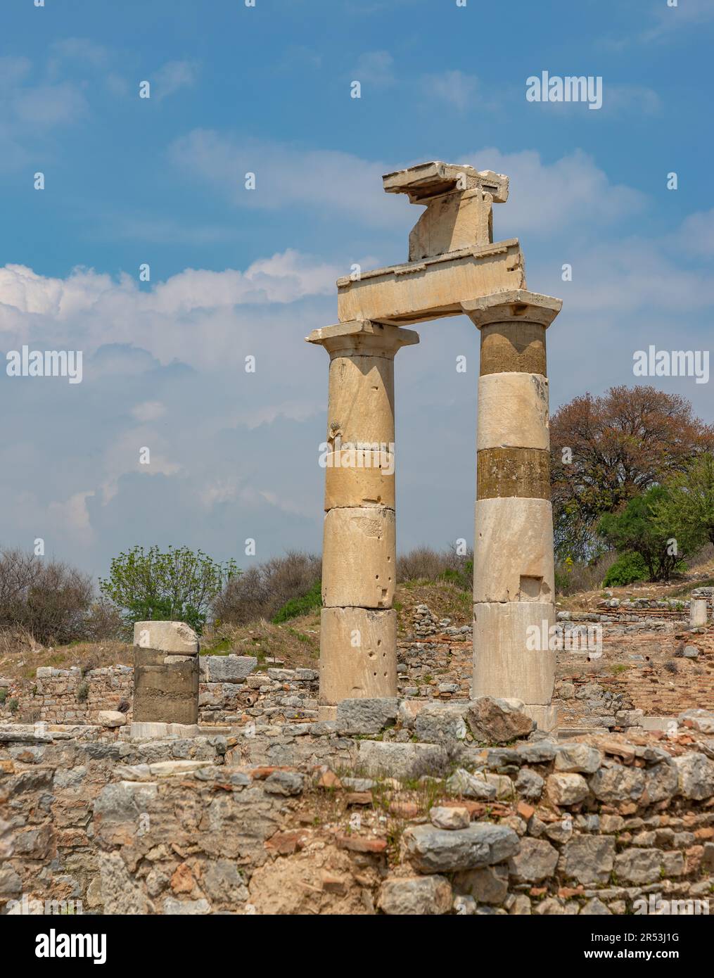 A picture of the Prytaneion at the Ephesus Ancient City. Stock Photo