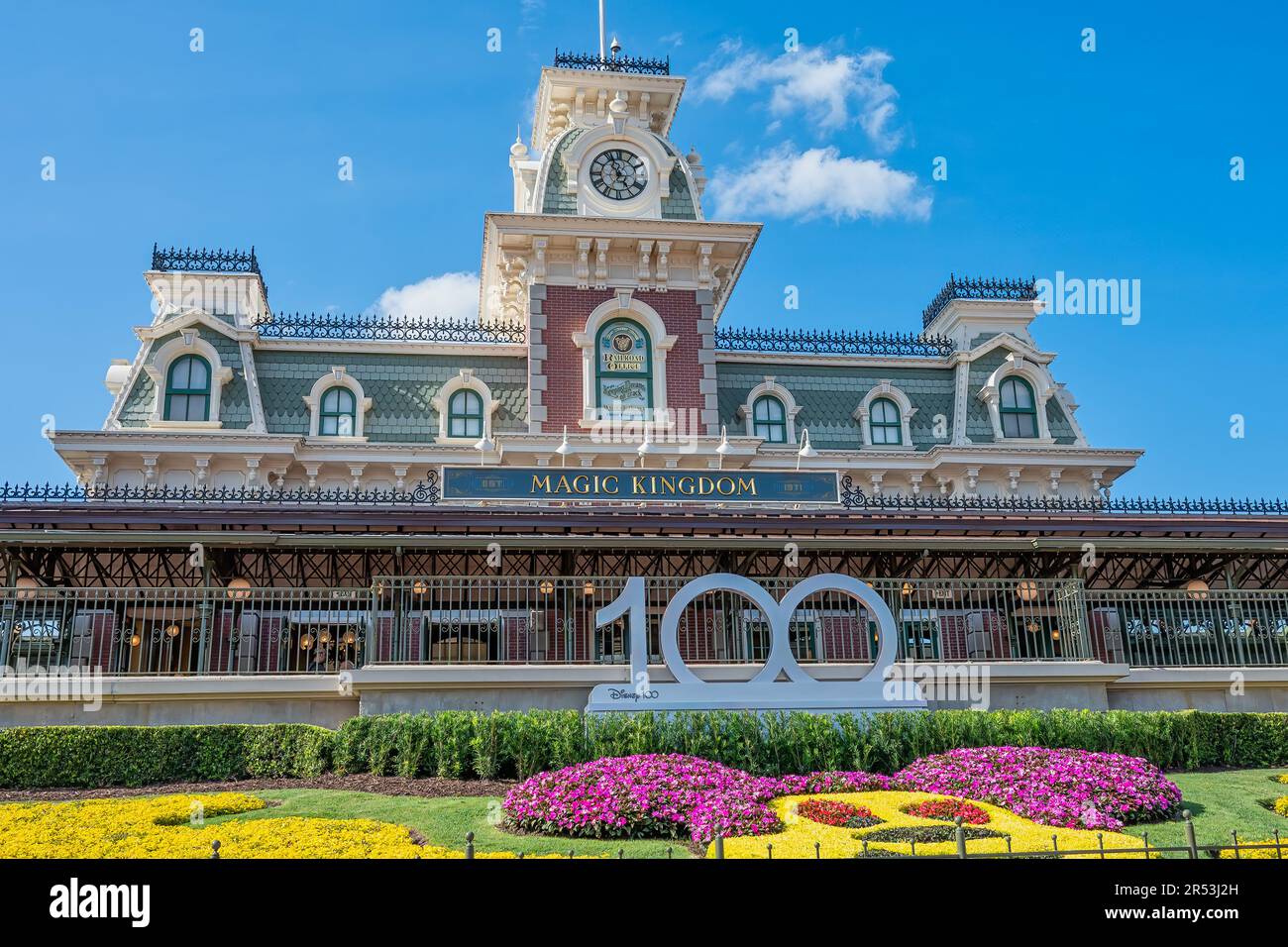 Disney 100 year celebration statues at the Magic Kingdom in Florida