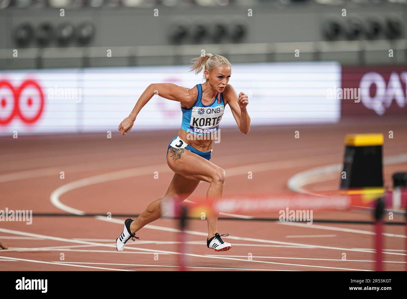 Annimari Korte Running The 100m Hurdles At The 2019 World Athletics annimari-korte-running-the-100m-hurdles-at-the-2019-world-athletics