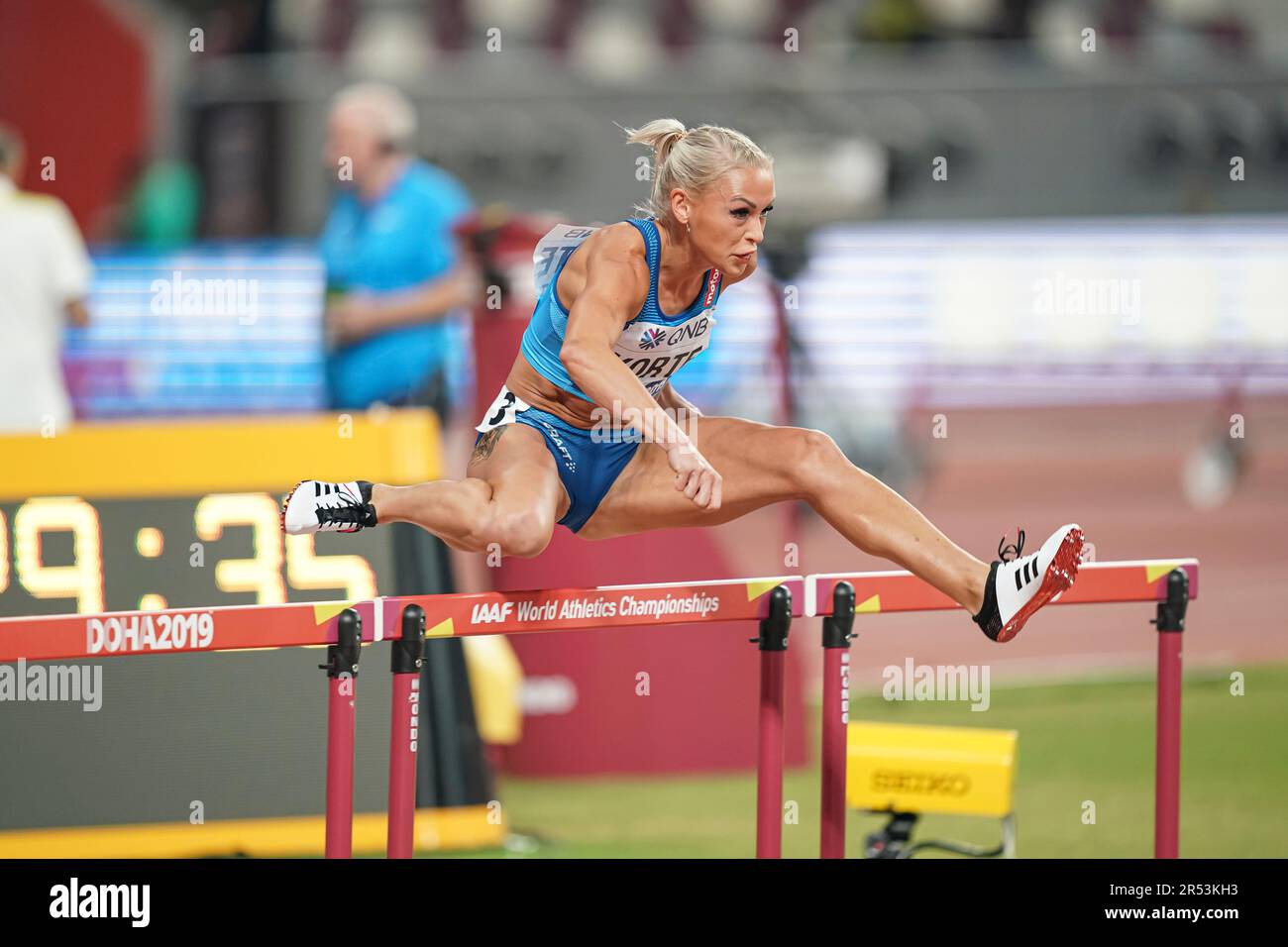 Annimari Korte Running The 100m Hurdles At The 2019 World Athletics annimari-korte-running-the-100m-hurdles-at-the-2019-world-athletics