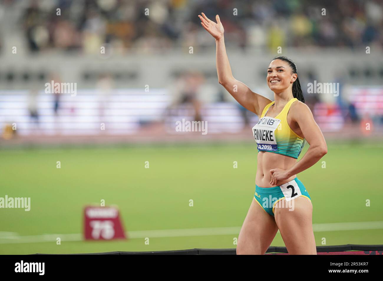 Michelle Jenneke running the 100m hurdles at the 2019 World Athletics