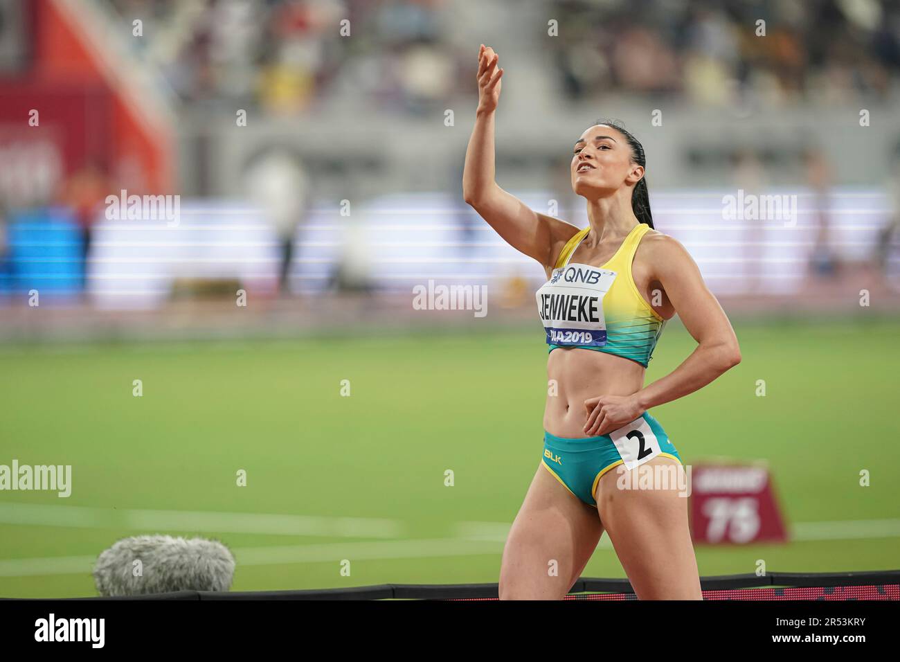 Michelle Jenneke running the 100m hurdles at the 2019 World Athletics