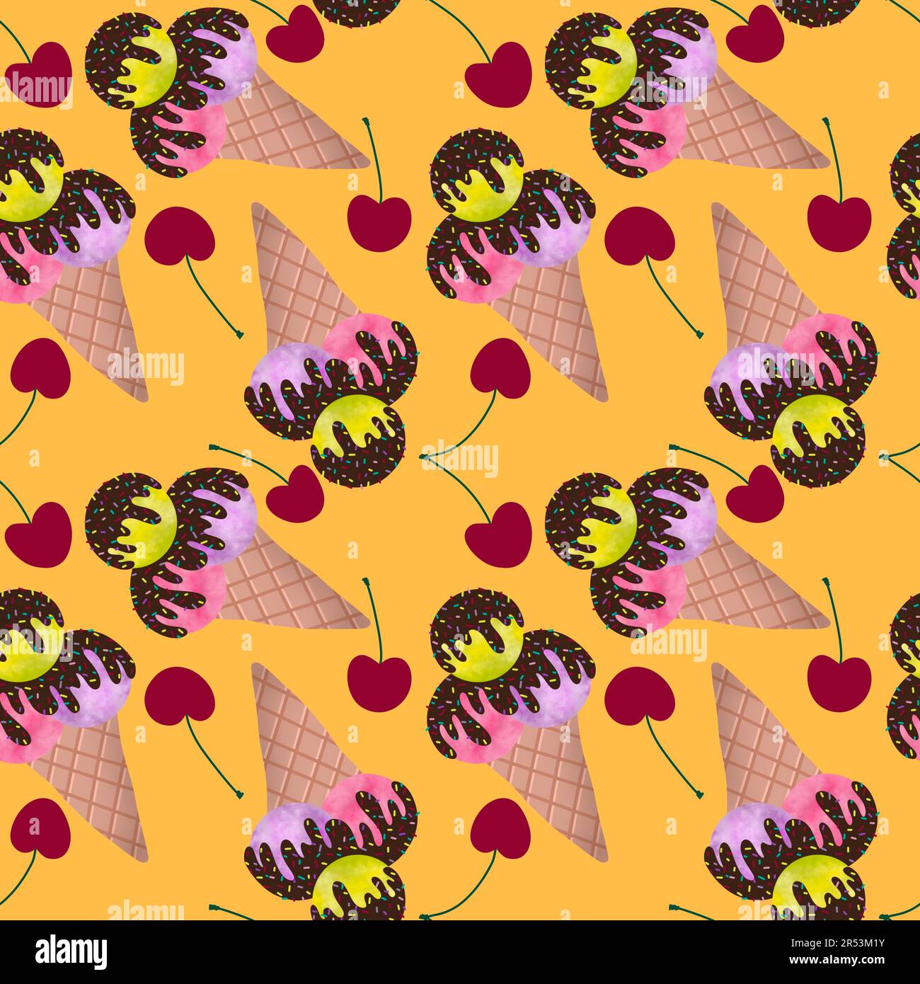 Summer cartoon seamless ice cream pattern for wallpaper and wrapping ...