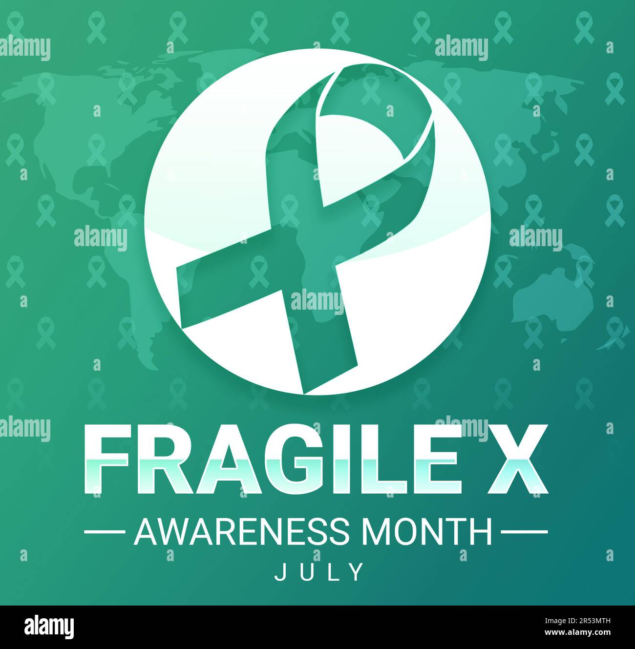 Fragile X awareness month with ribbon and typography. July is observed as month of spreading awareness regarding the rare syndrome disease. Stock Photo