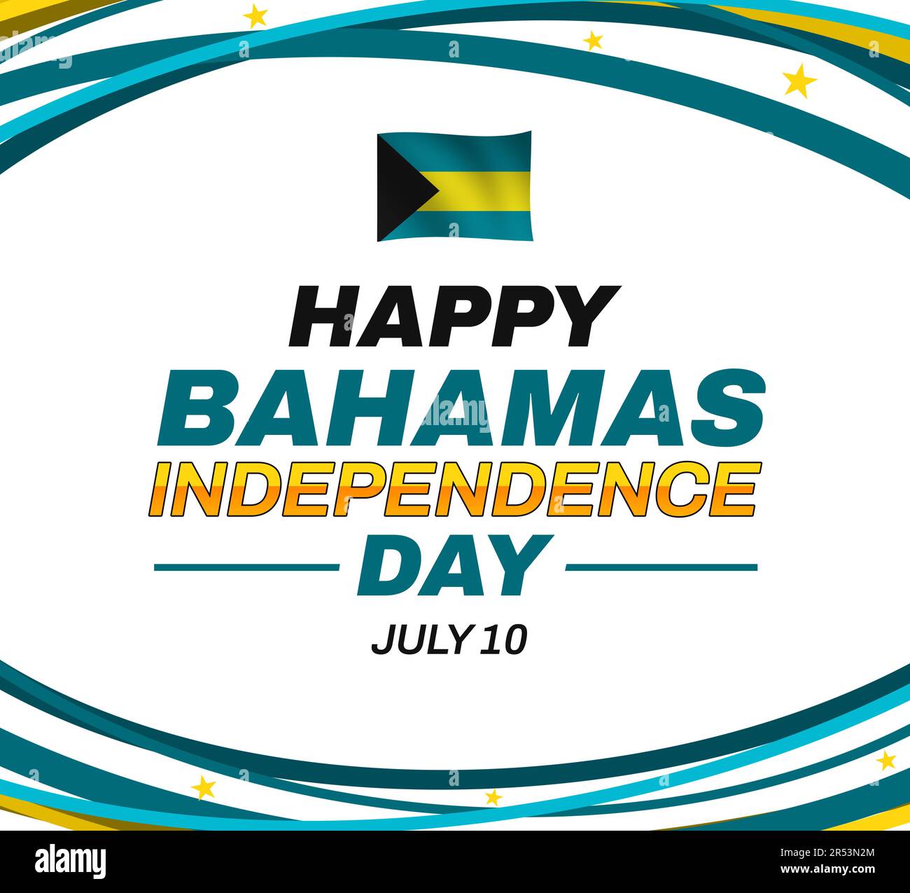 Happy Bahamas Independence Day wallpaper with waving flag and colorful