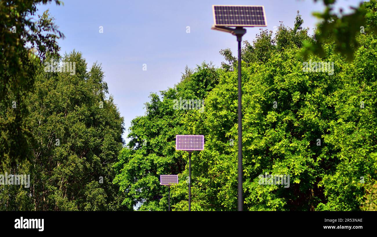 Street light powered by solar panel with battery included. Alternative