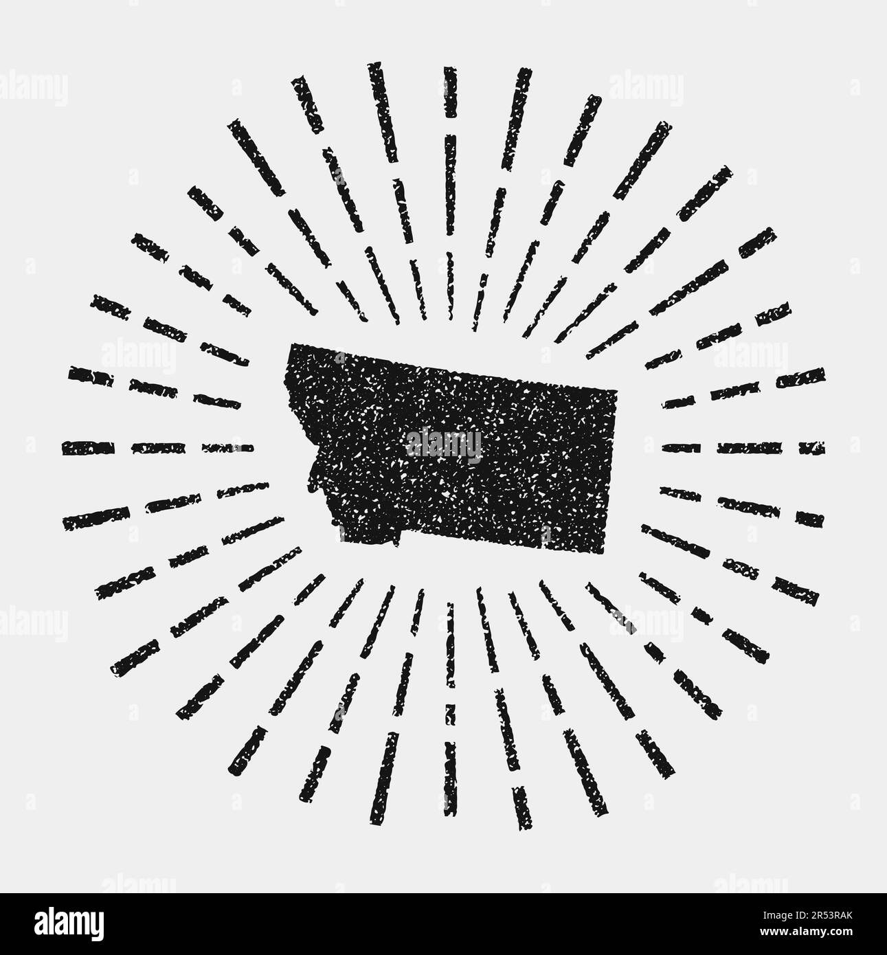 Vintage map of Montana. Grunge sunburst around the us state. Black