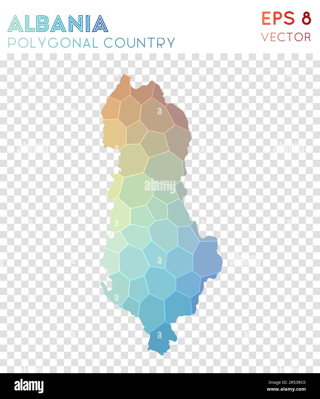 Albania polygonal map, mosaic style country. Alive low poly style, modern design. Albania polygonal map for infographics or presentation. Stock Vector