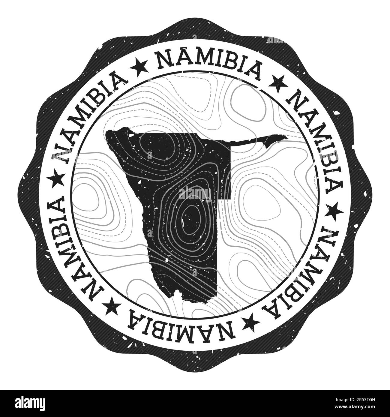 Namibia outdoor stamp. Round sticker with map of country with topographic isolines. Vector illustration. Stock Vector