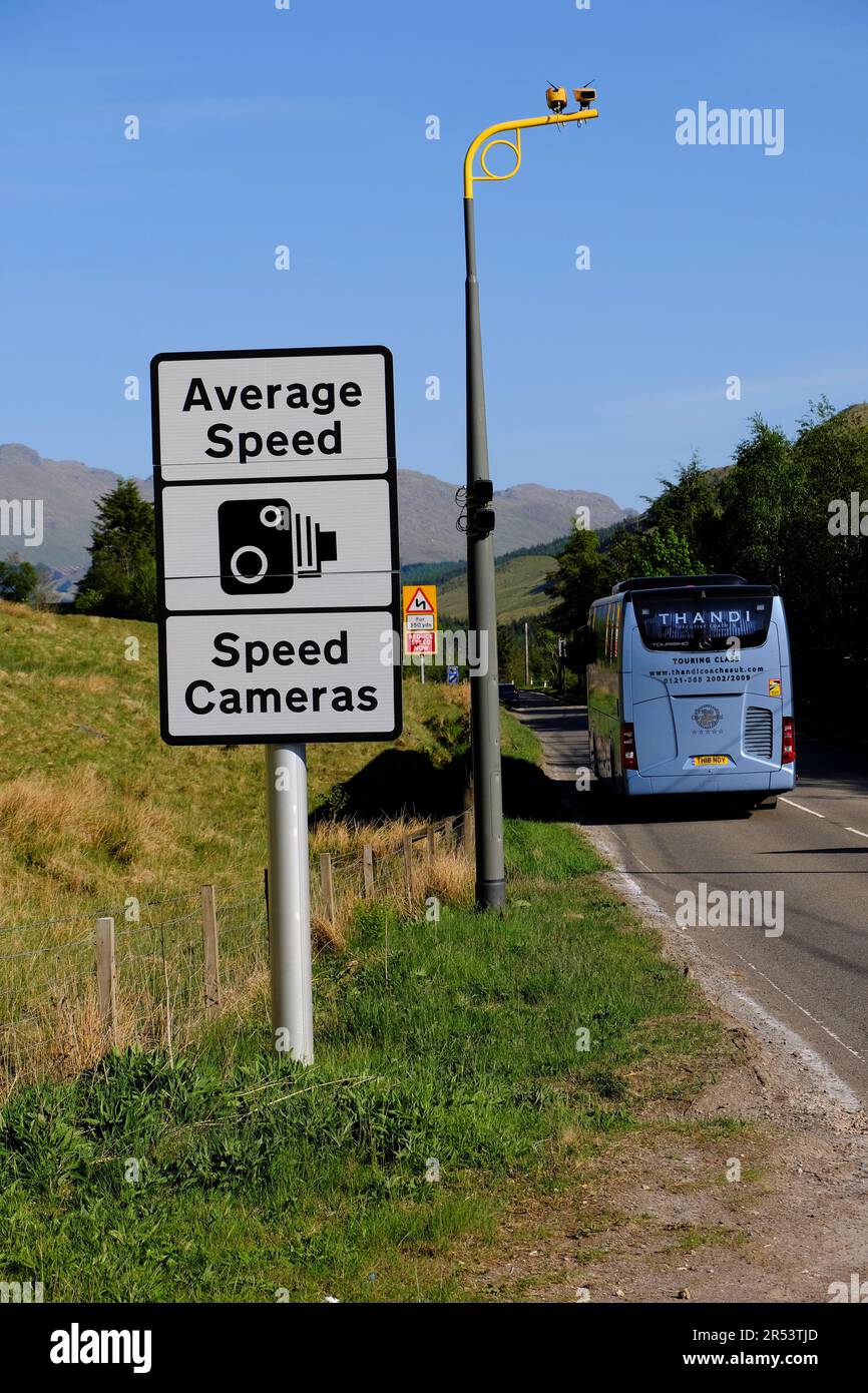 Average speed cameras, Tyndrum, Scotland Stock Photo