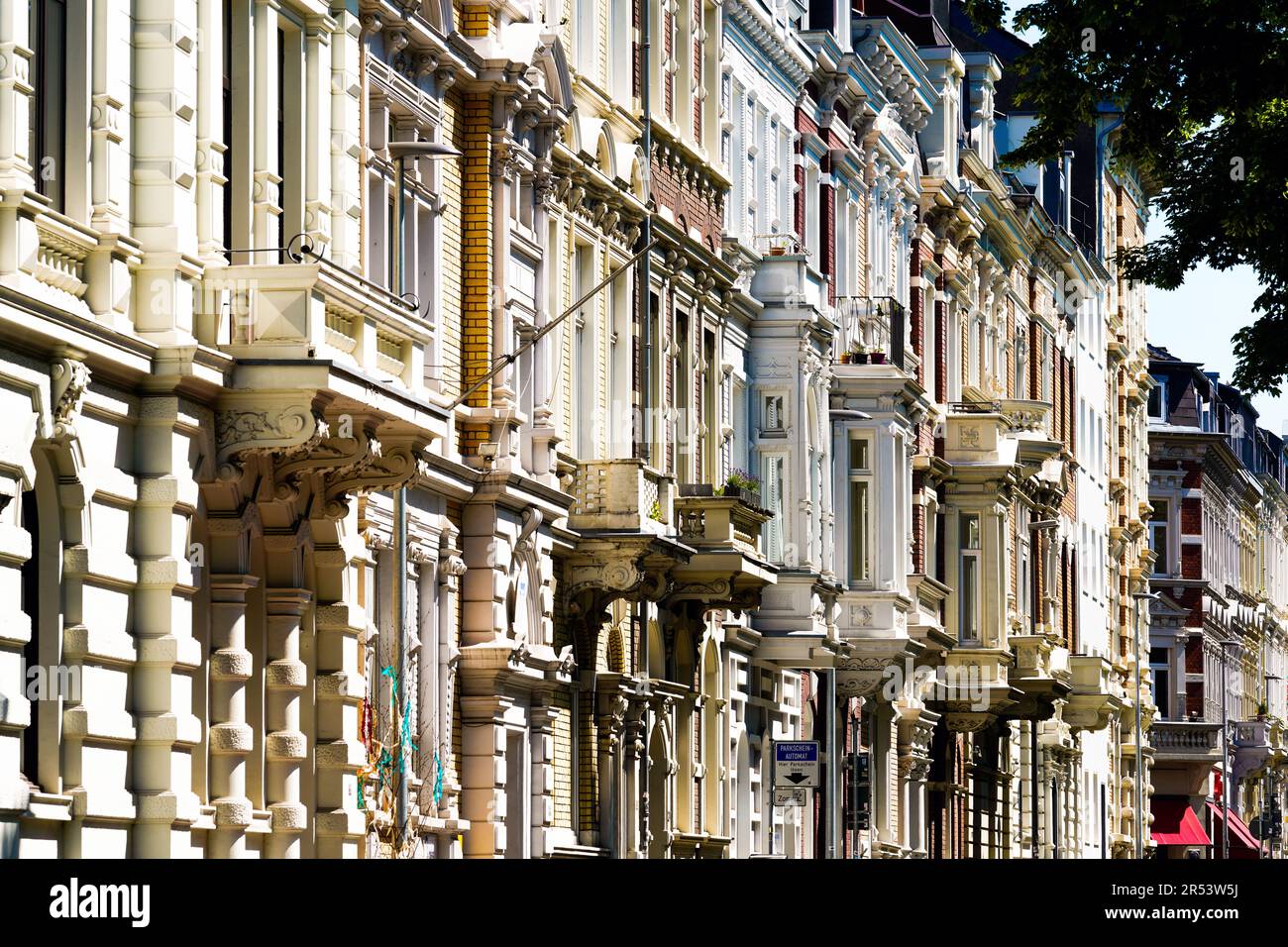 Facades of the old buildings from 1900 in Aachen's Oppenhofallee