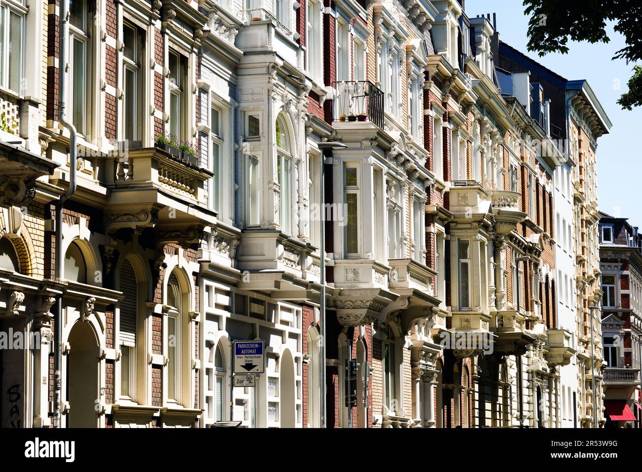 Facades of the old buildings from 1900 in Aachen's Oppenhofallee