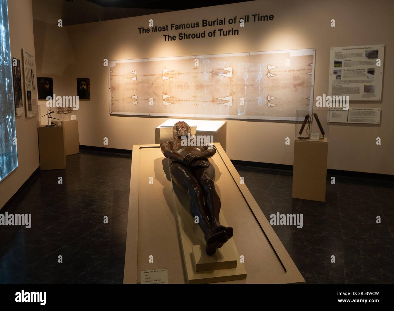 Recently Opened Shroud of Turin Exhibit in the National Museum of Funeral History, Houston, Texas, with a Certified Copy of the Shroud of Turin and sc Stock Photo
