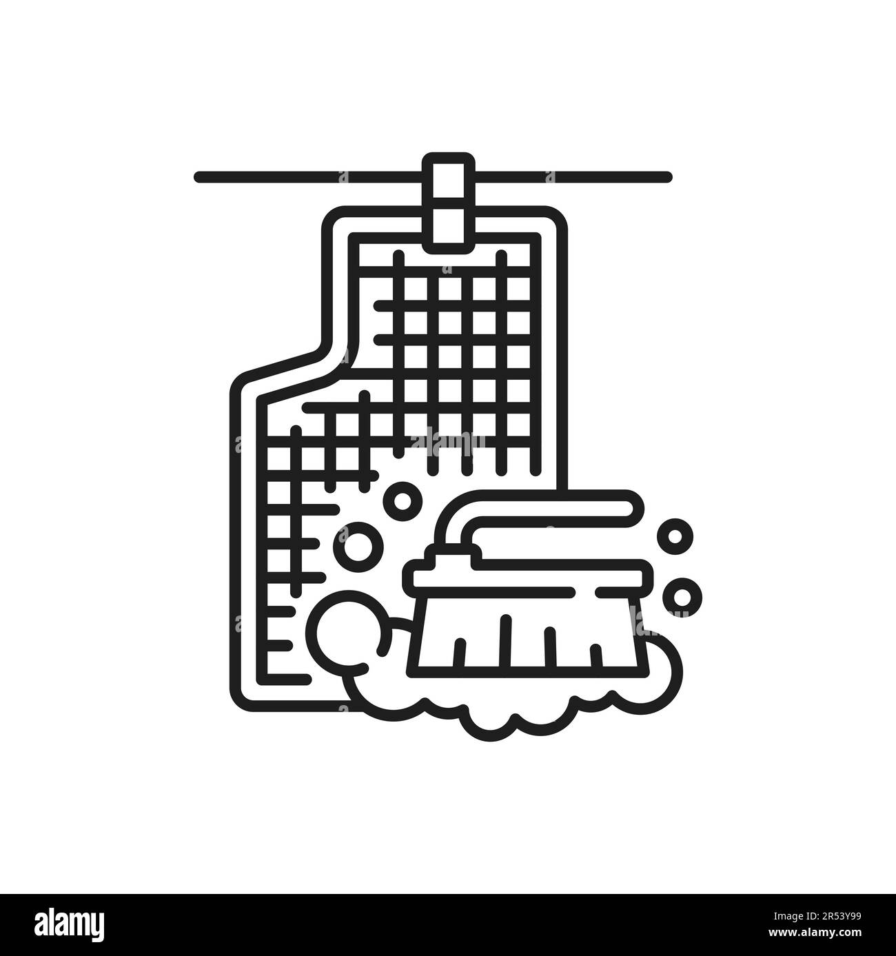 Carpet cleaning in vehicle isolated outline icon. Vector car wash thin