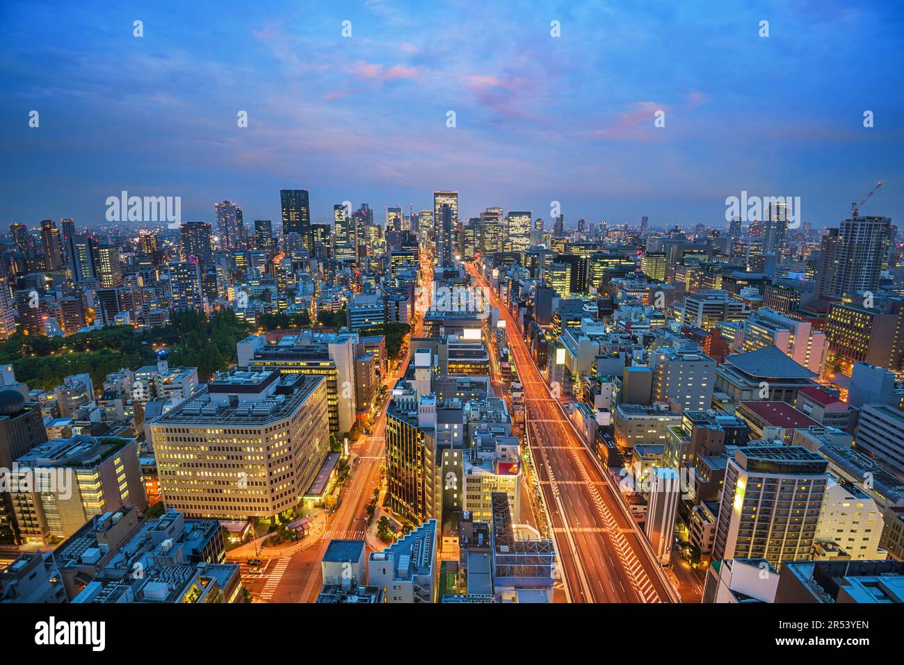 Osaka, Japan cityscape at twilight. Stock Photo