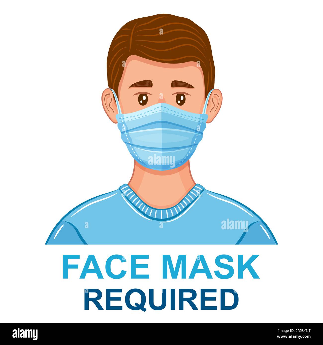 Medical surgical face mask wear required, hospital warning sign. Human respiratory breathing