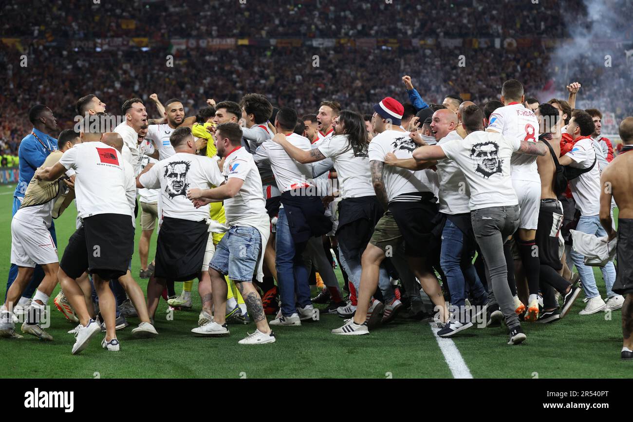 Budapest, Hungary – May 6, 2023. Ferencvaros fans celebrating 34th