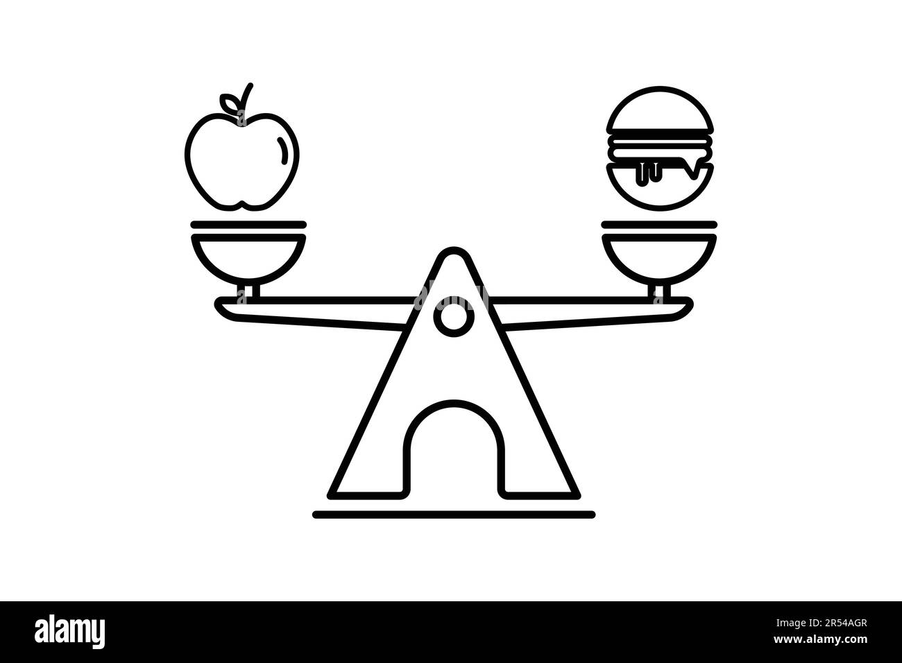balanced diet icon. apples, burgers and scales. icon related to wellness, healthy. Line icon style design. Simple vector design editable Stock Vector