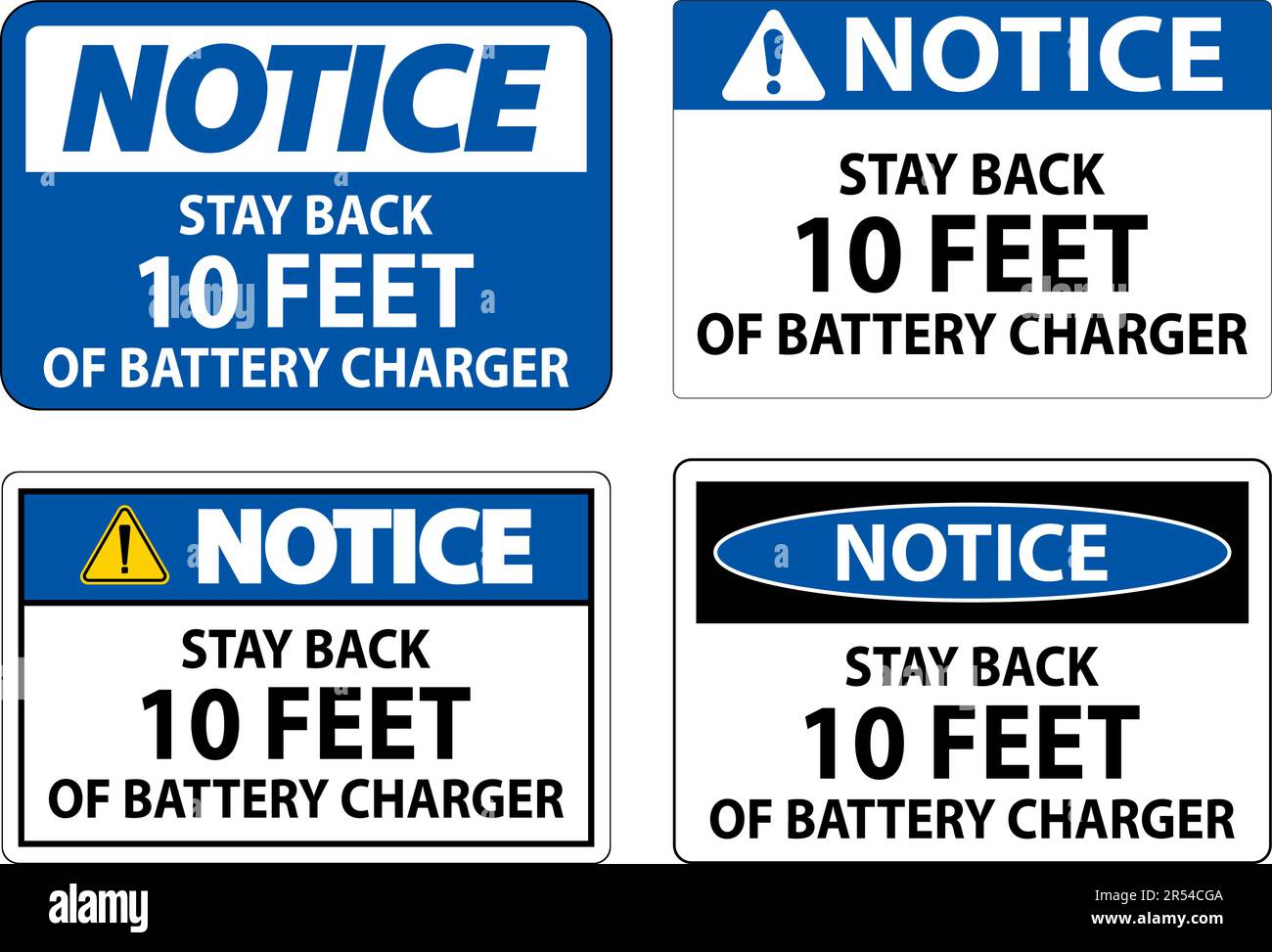 Notice Sign Stay Back 10 Feet Of Battery Charger Stock Vector
