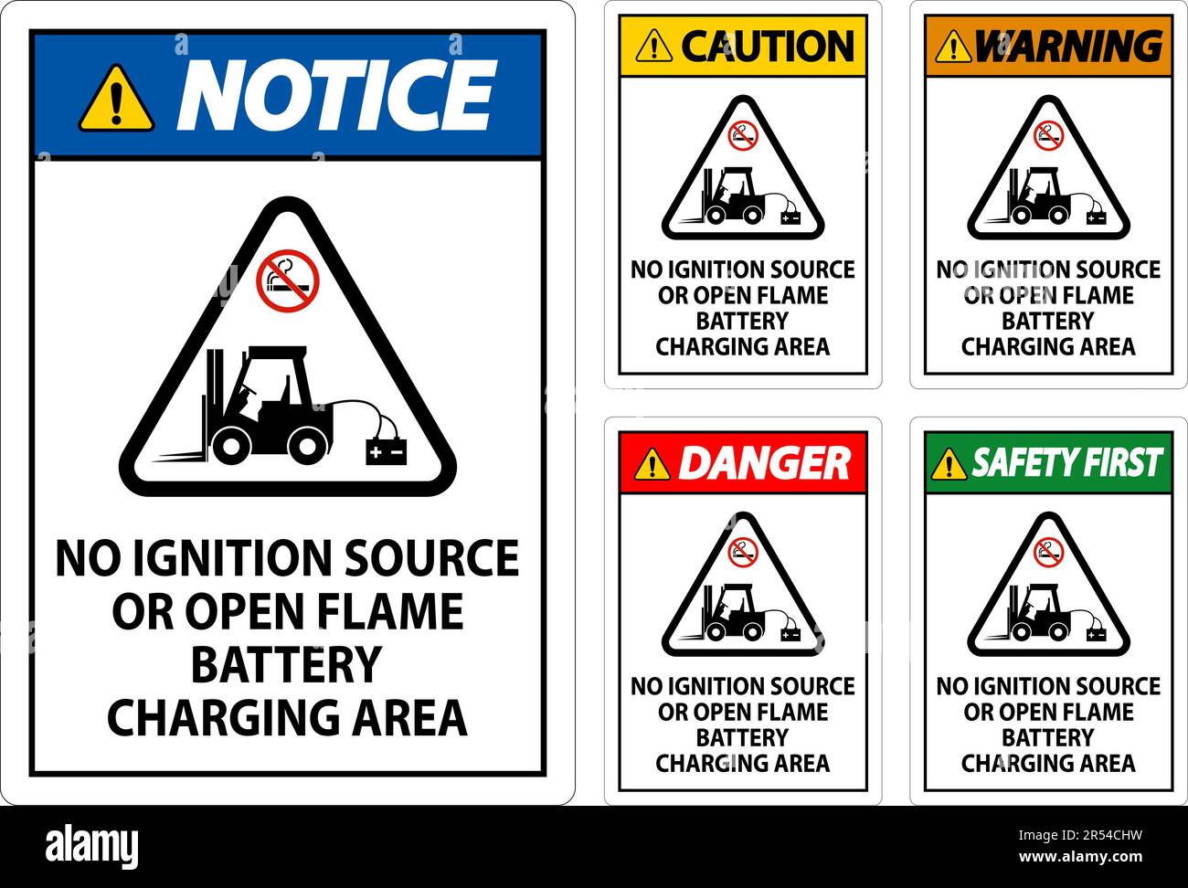 Warning Sign No Ignition Source Or Open Flame, Battery Charging Area