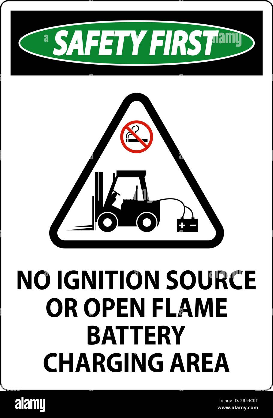 Safety First Sign No Ignition Source Or Open Flame, Battery Charging