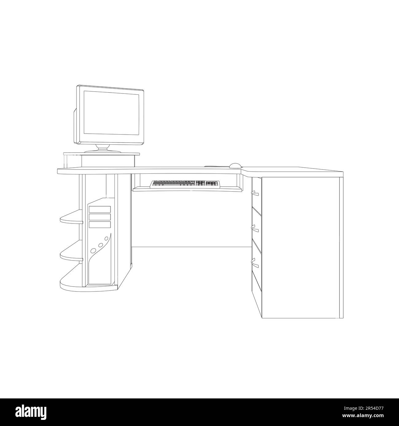 Line drawing of retro old classic personal computer processor unit ...
