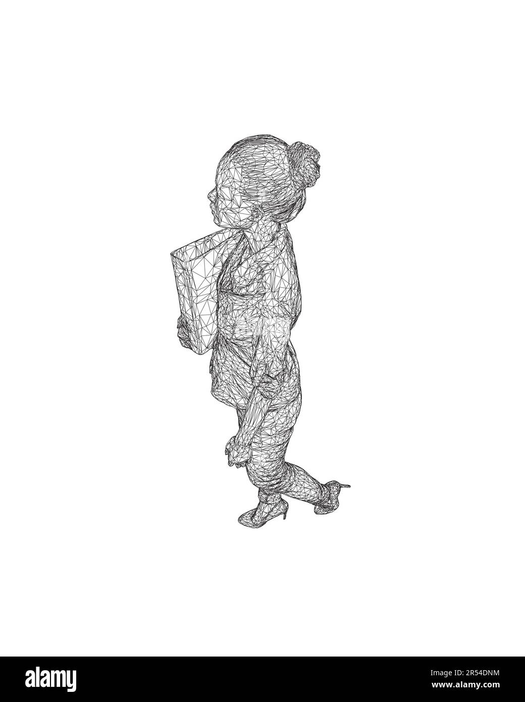 Wireframe of fashionable young woman walking with folder with documents ...