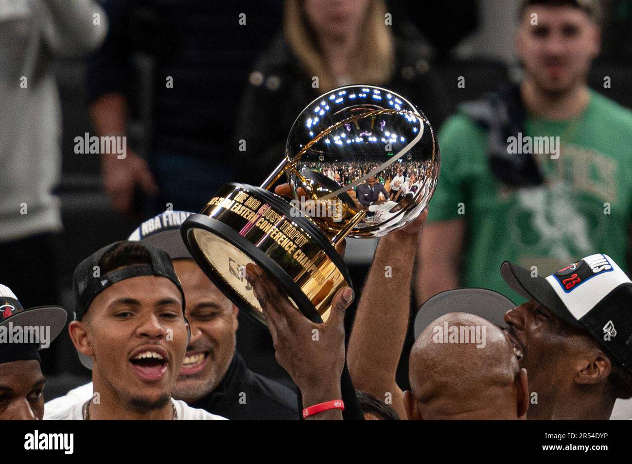 BOSTON, MA MAY 29 Miami Heat players celebrate with the NBA Eastern