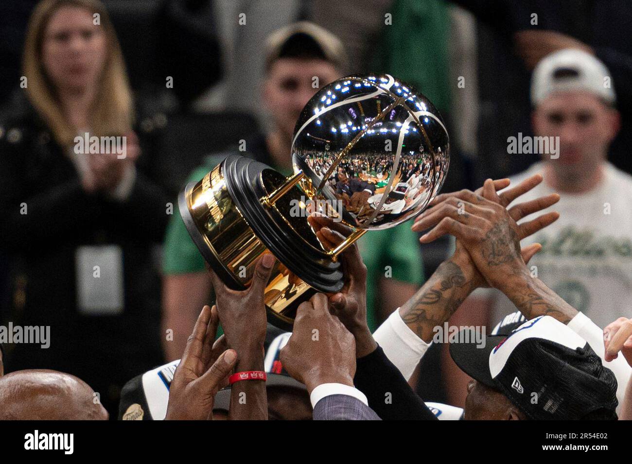 BOSTON, MA - MAY 29: Miami Heat players celebrate with the NBA