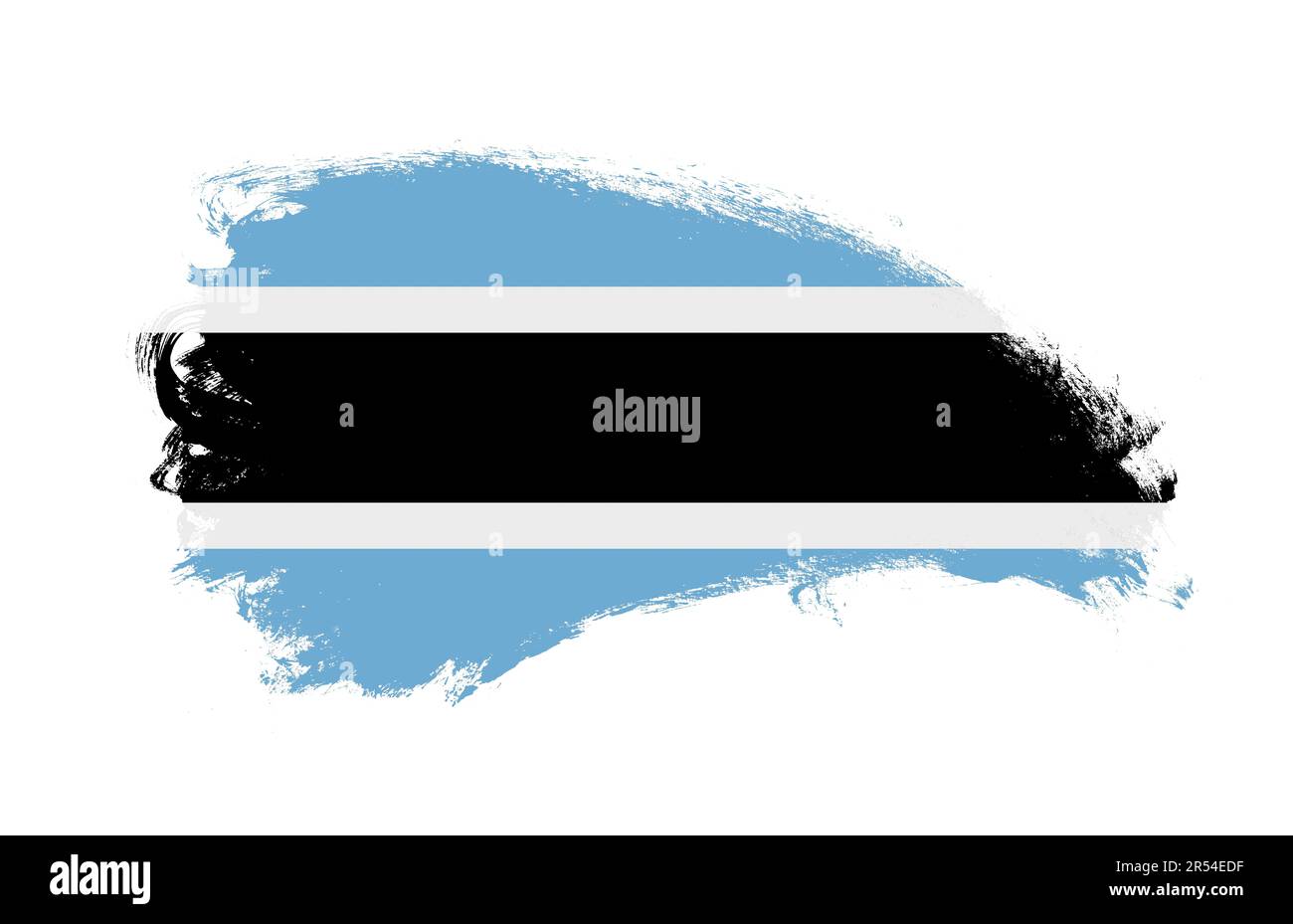 National flag of Botswana painted with stroke brush on isolated white ...