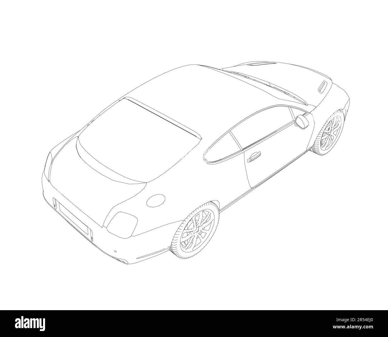 Car sketch. Vector illustration in black and white. Coloring paper