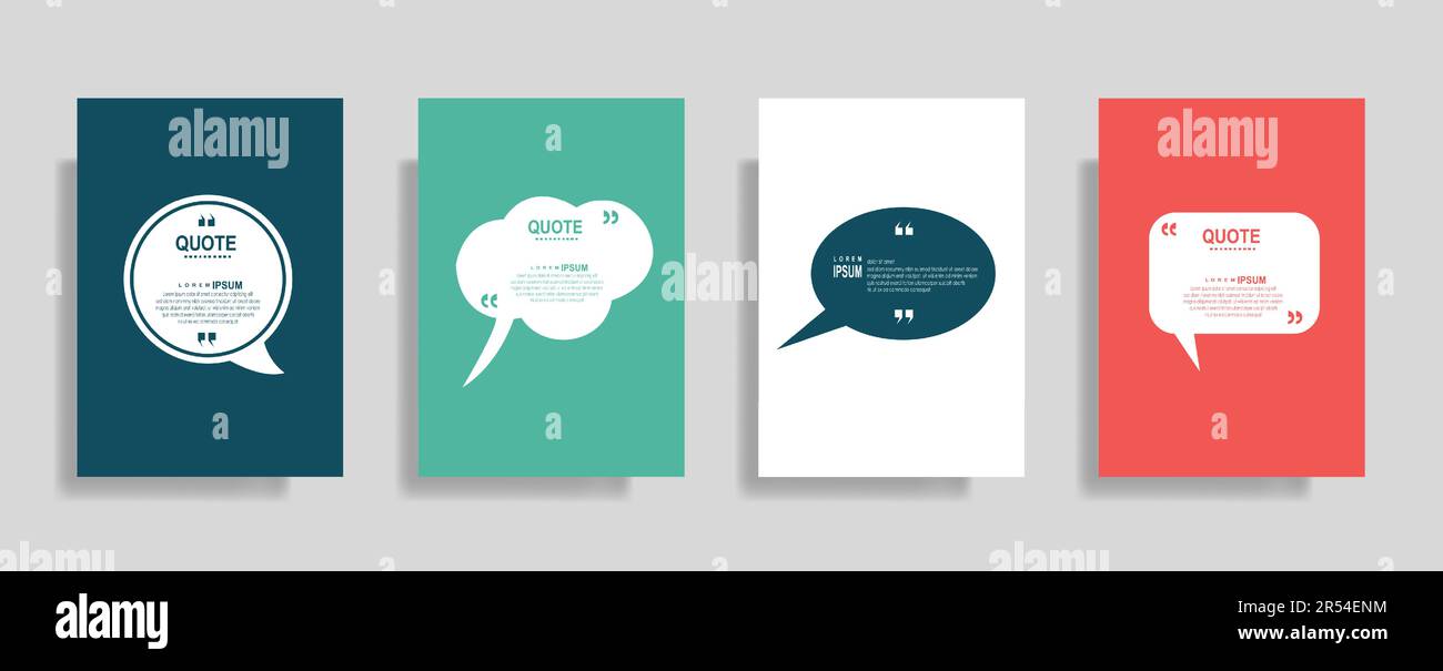Quotes frame blank templates set, commas, note, message, citation empty, speech bubbles and comment Stock Vector