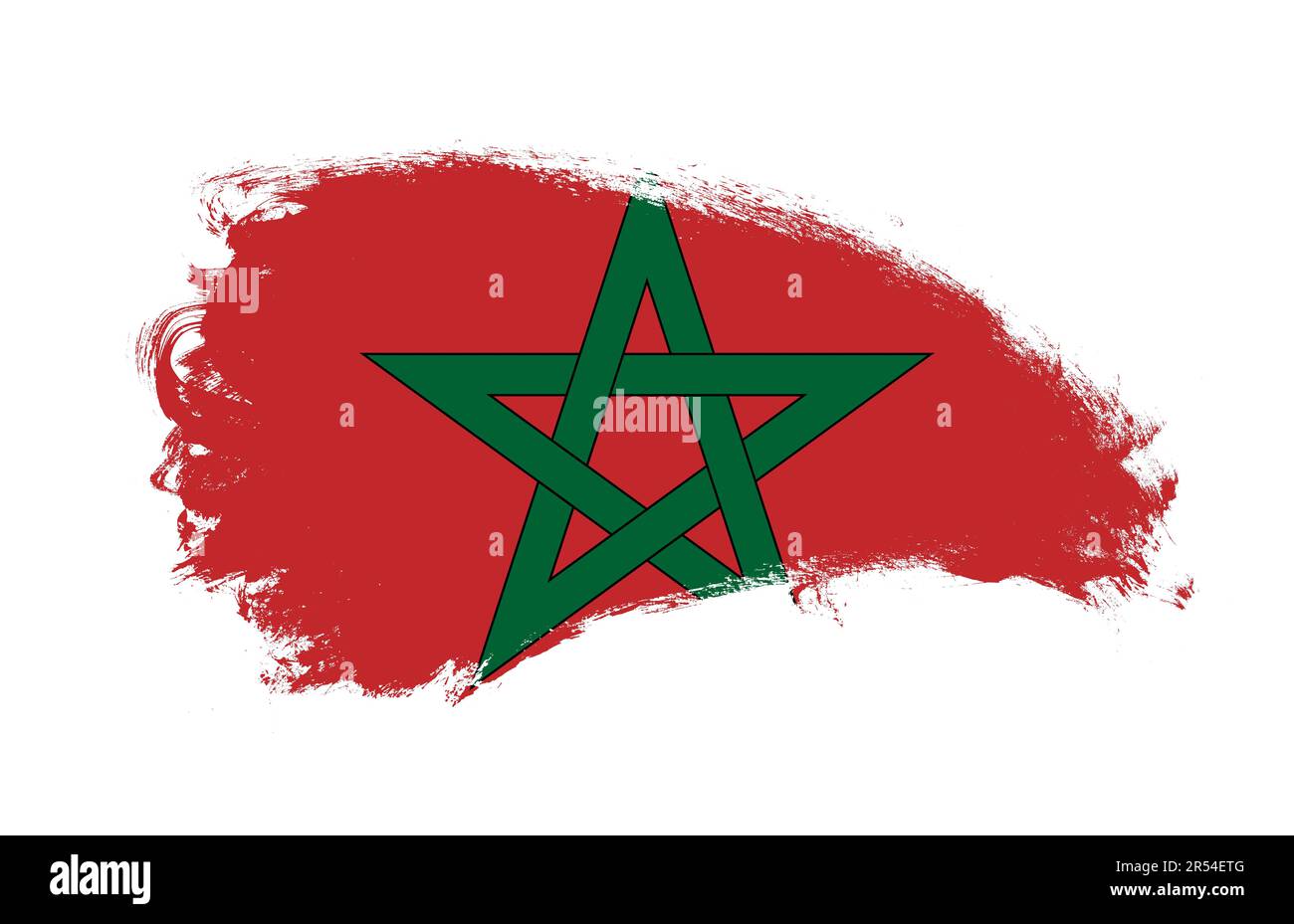 National flag of Morocco painted with stroke brush on isolated white Stock Photo