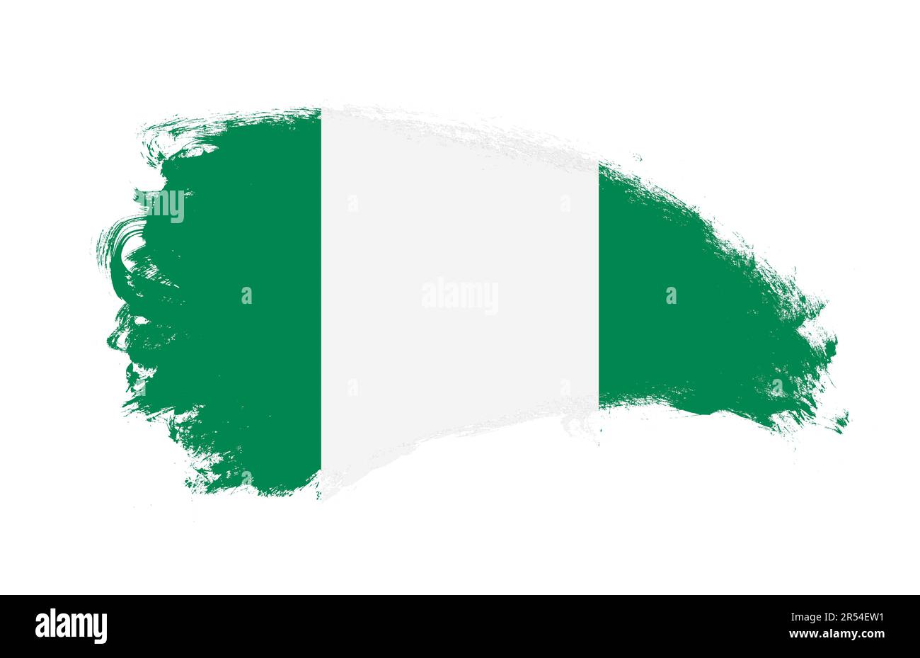 National flag of Nigeria painted with stroke brush on isolated white ...