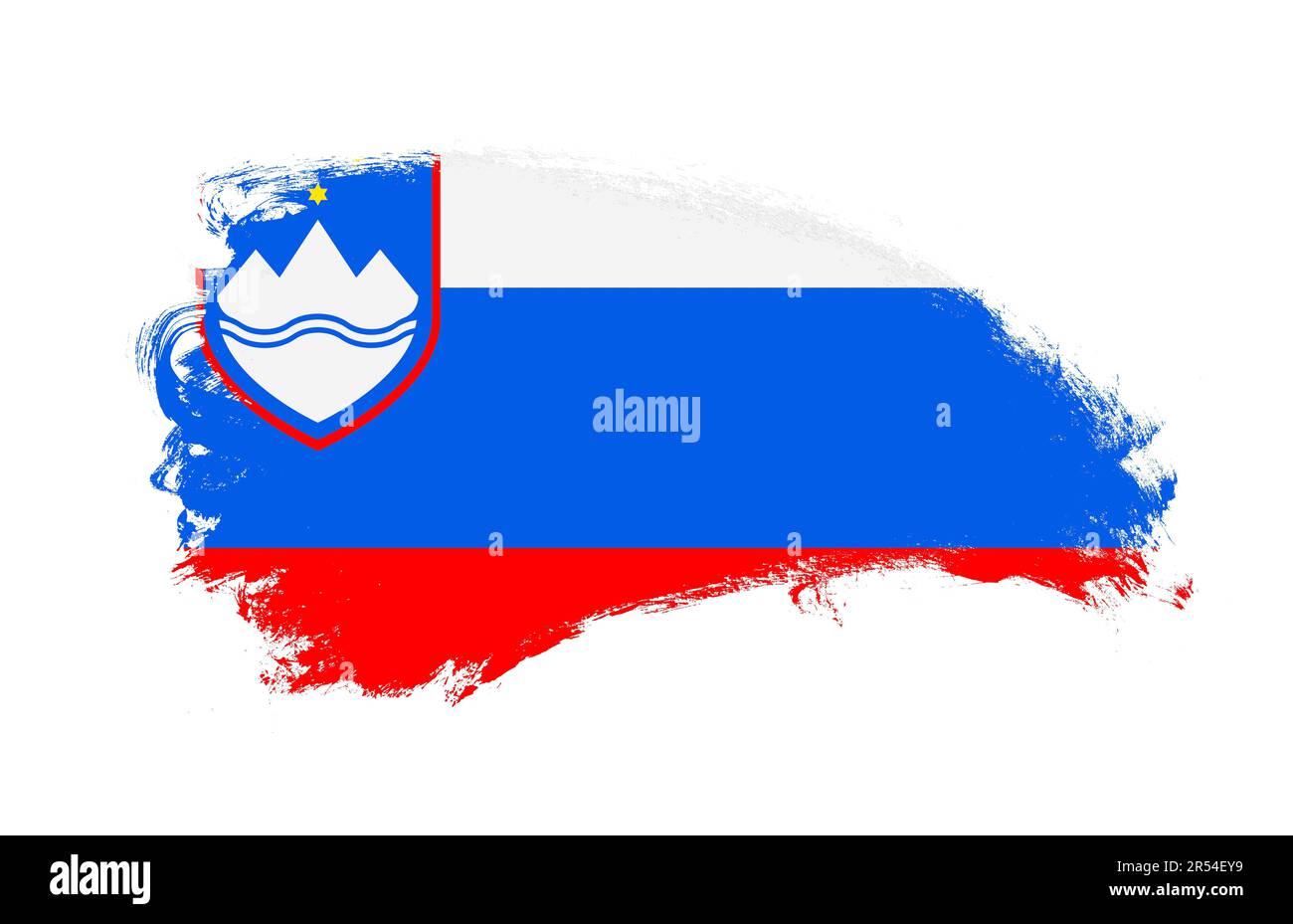 National flag of Slovenia painted with stroke brush on isolated white ...