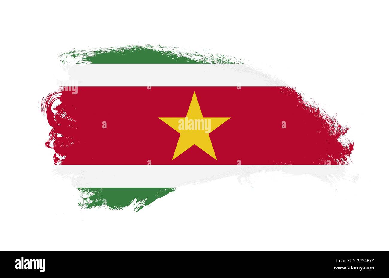 National flag of Suriname painted with stroke brush on isolated white Stock Photo