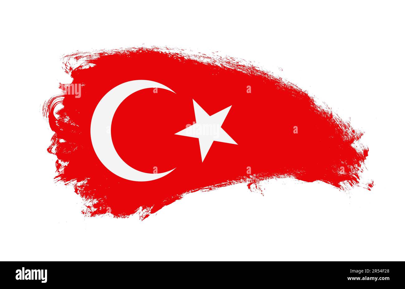 National flag of Turkey painted with stroke brush on isolated white Stock Photo