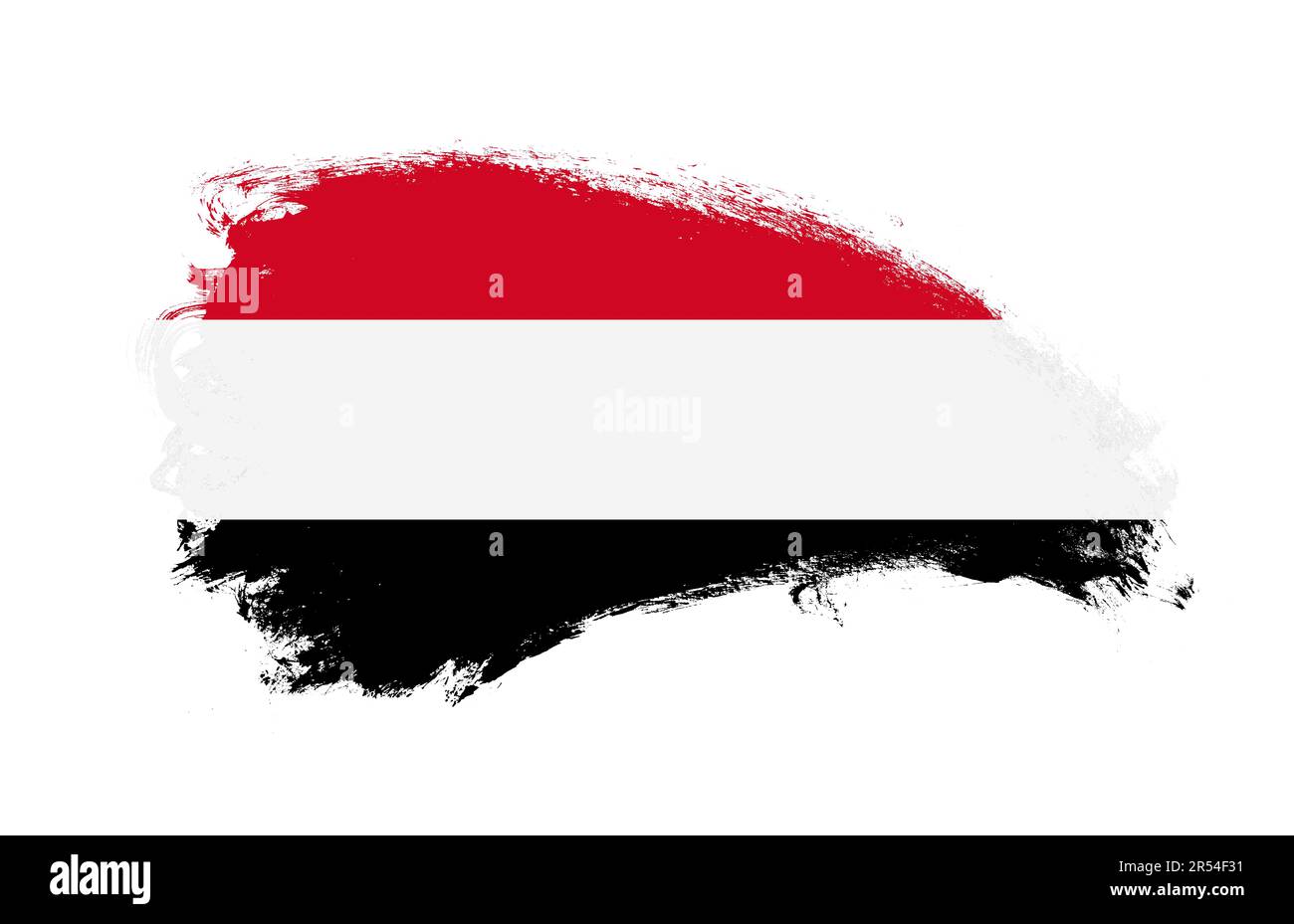 National flag of Yemen painted with stroke brush on isolated white ...