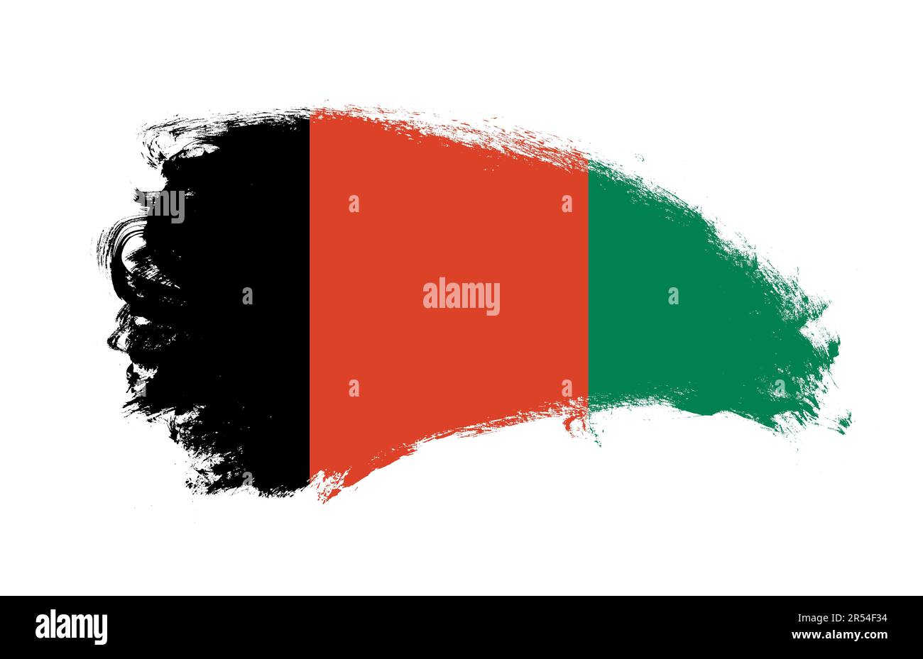 National flag of Afghanistan painted with stroke brush on isolated white Stock Photo