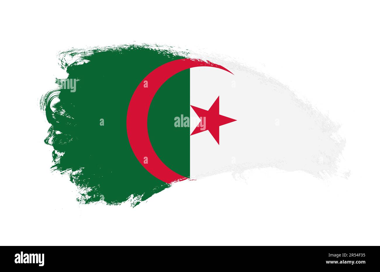 National flag of Algeria painted with stroke brush on isolated white Stock Photo