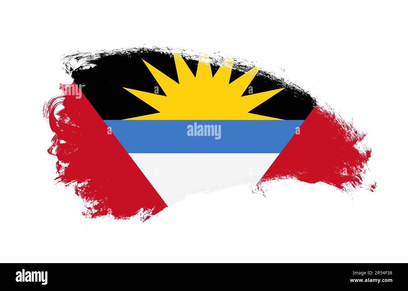 National flag of Antigua And Barbuda painted with stroke brush on isolated white Stock Photo