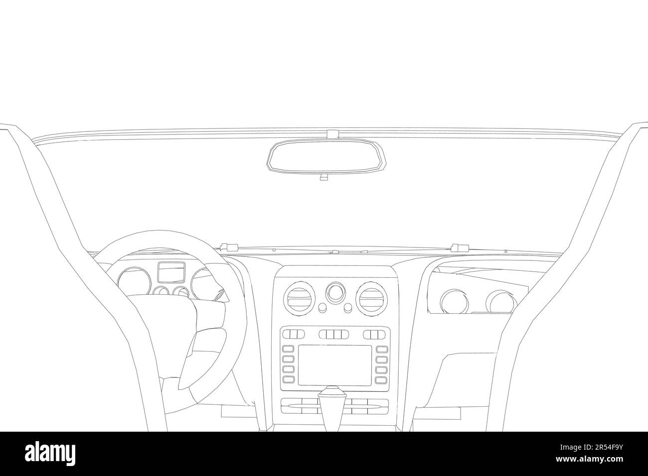 Luxurious beige contour car interior vector illustration. Car outline interior. View from drivers seat.. Stock Vector