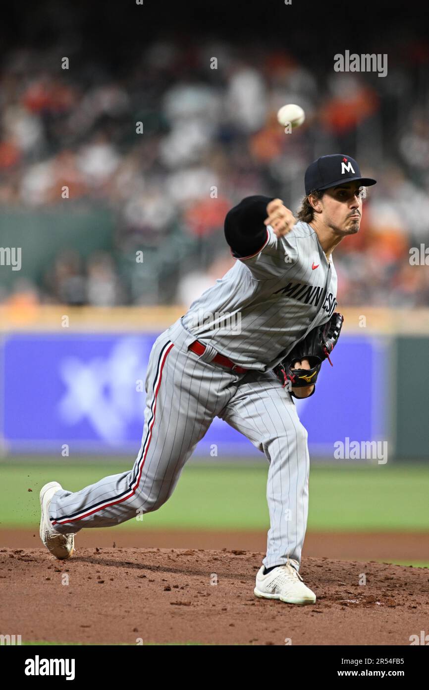 Minnesota Twins starting pitcher Joe Ryan (41) in the bottom of the third inning during the MLB game between the Minnesota Twins and the Houston Astro Stock Photo